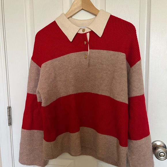 Mango Red and Light Pink Jersey Collared Sweater - Picture 2 of 5